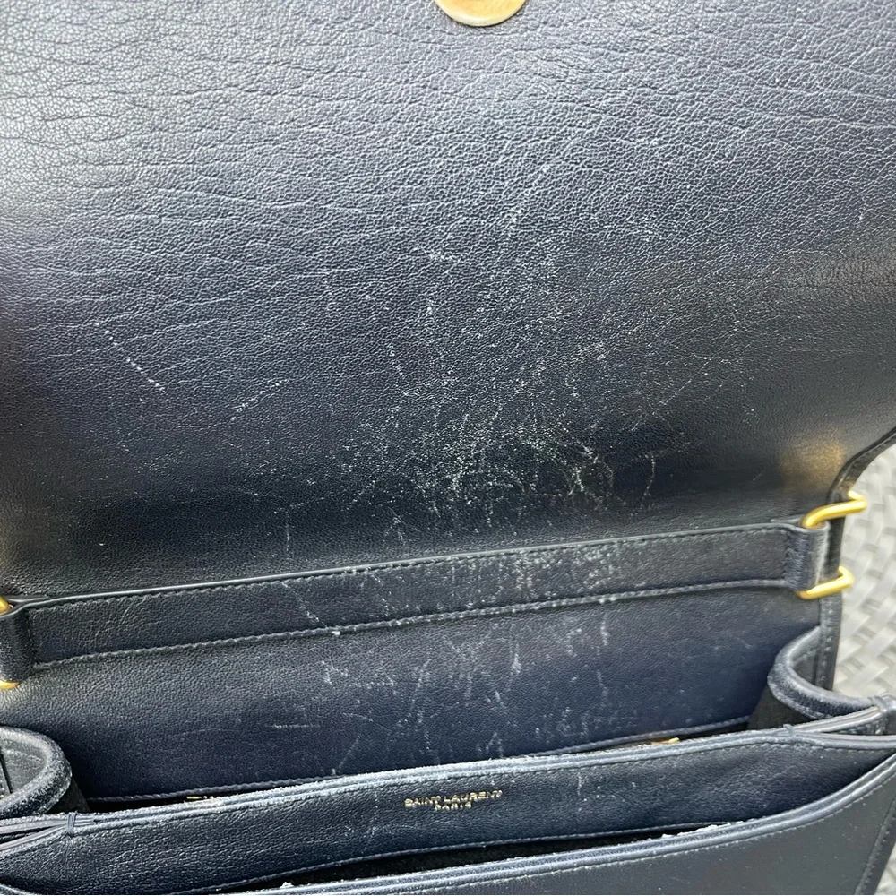 Saint Laurent  Quilted Leather Shoulder Bag in Navy with Gold YSL Logo - Picture 10 of 16